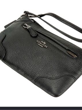 Coach Dark Gray Metallic Leather Crossbody Wristlet F64964